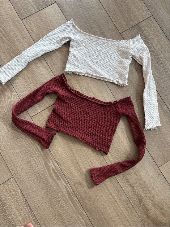 Free People Tops - Free People Off-Shoulder Ribbed Crop Tops in Cream & Burgundy